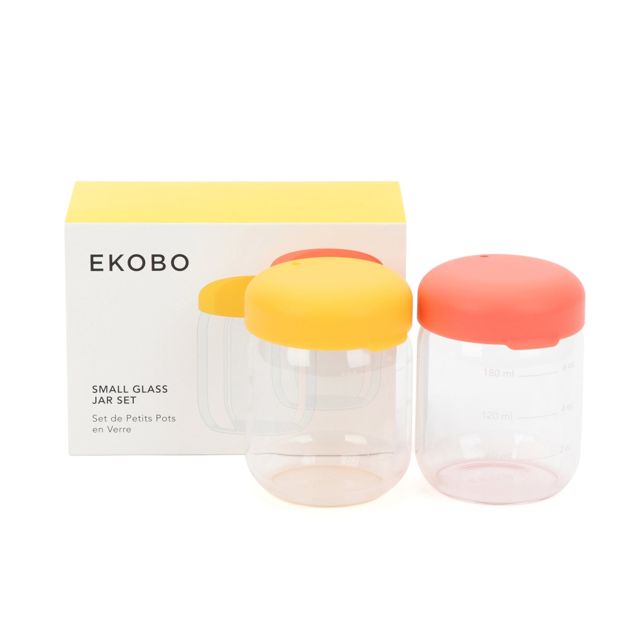 Food Storage Jar Set in Borosilicate Glass 6 oz - Coral / Mimosa